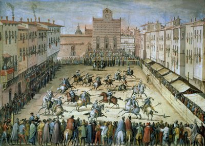 Het steekspel op het Piazza Santa Croce, Florence, 1555 door Jan van der Straet